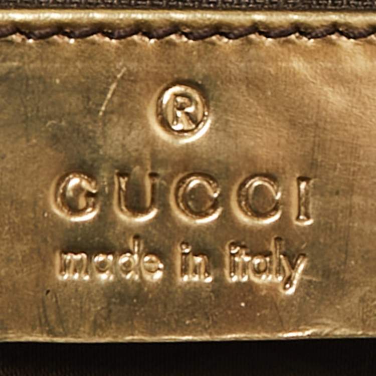 Pre Owned Gucci Beige/Gold GG Canvas and Patent Leather Small Web Tote