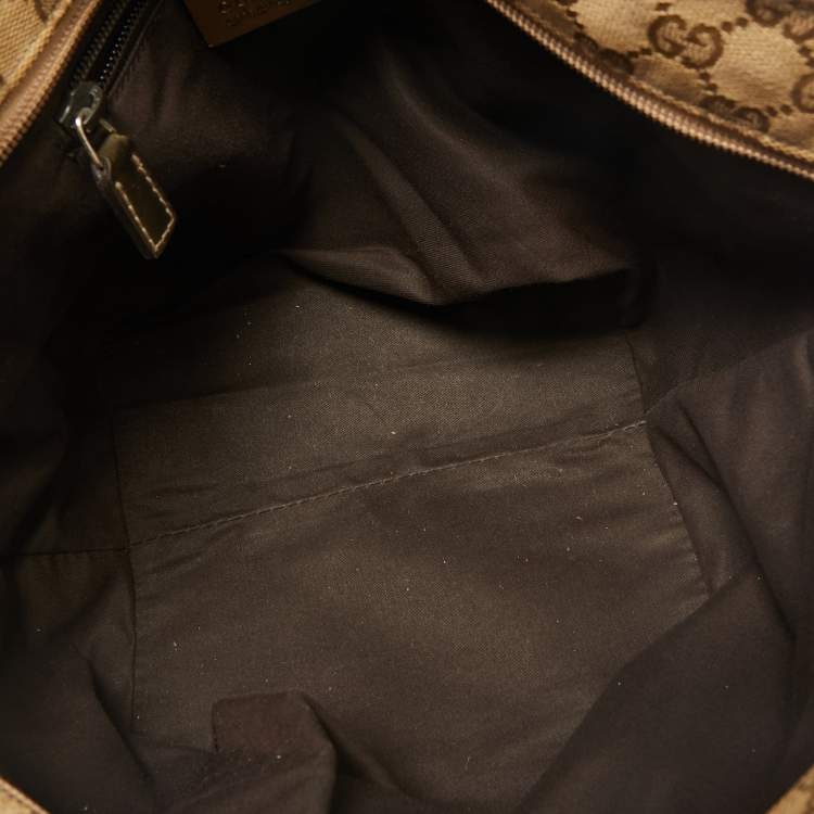 Pre Owned Gucci Beige/Gold GG Canvas and Patent Leather Small Web Tote