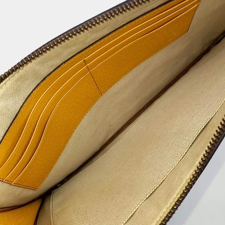 Pre Owned Gucci Beige Brown Leather and PVC GG Supreme Clutch