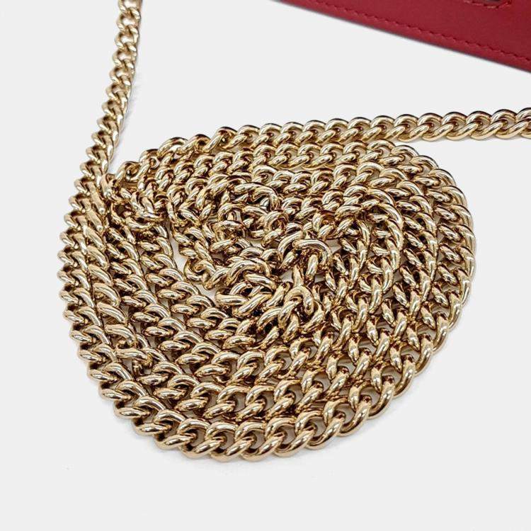 Pre Owned Gucci Red Leather Sylvie Mini Crossbody Bag