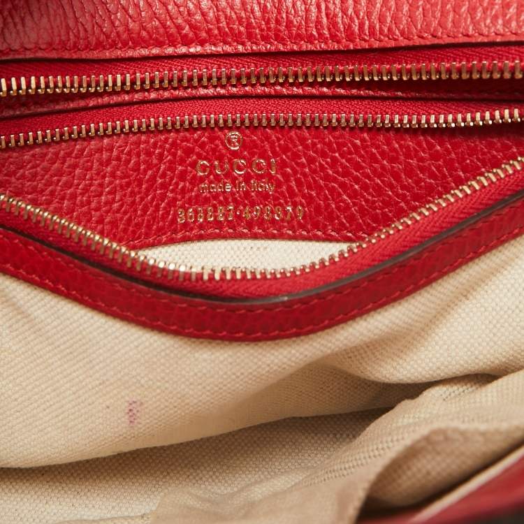 Pre Owned Gucci Red Leather Mini Swing Tote