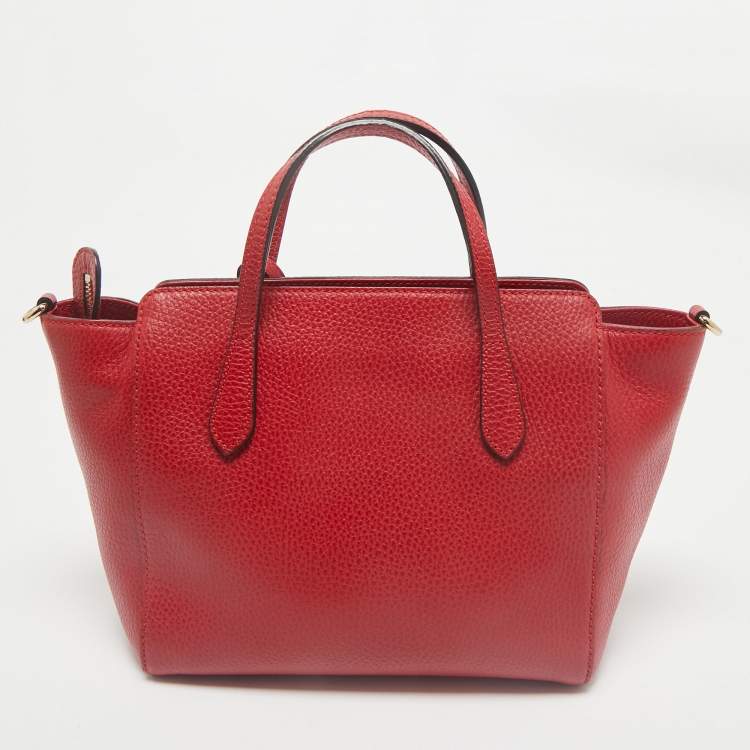 Pre Owned Gucci Red Leather Mini Swing Tote