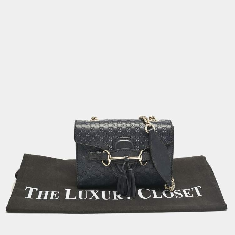 Pre Owned Gucci Navy Blue MIcroguccissima Leather Mini Emily Crossbody Bag