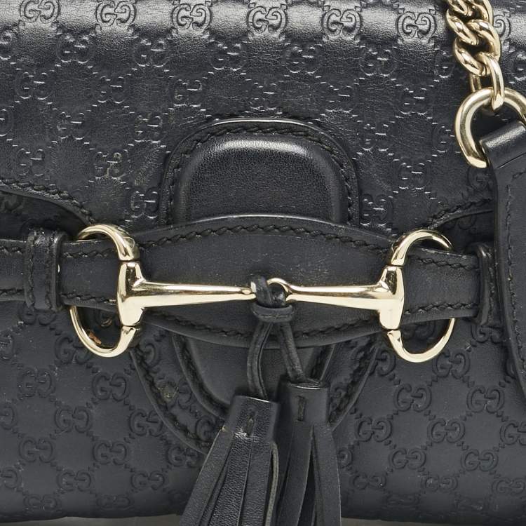 Pre Owned Gucci Navy Blue MIcroguccissima Leather Mini Emily Crossbody Bag