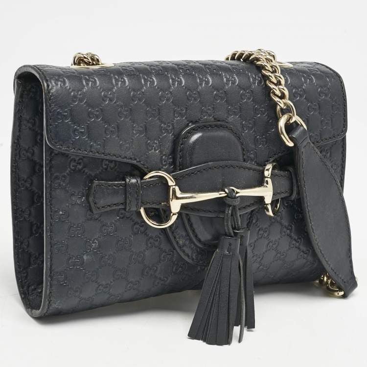 Pre Owned Gucci Navy Blue MIcroguccissima Leather Mini Emily Crossbody Bag