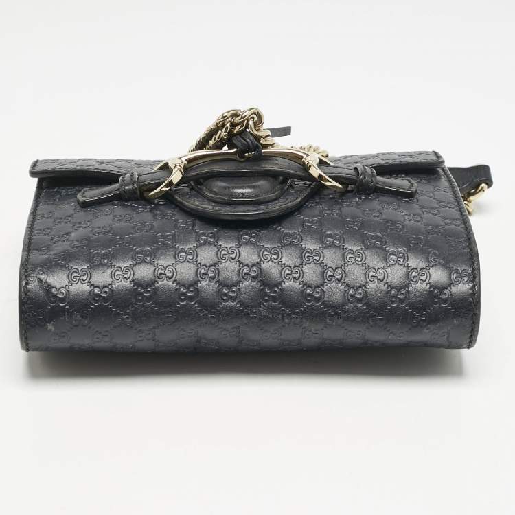 Pre Owned Gucci Navy Blue MIcroguccissima Leather Mini Emily Crossbody Bag