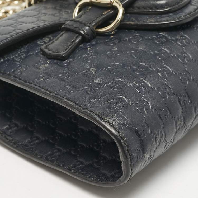 Pre Owned Gucci Navy Blue MIcroguccissima Leather Mini Emily Crossbody Bag