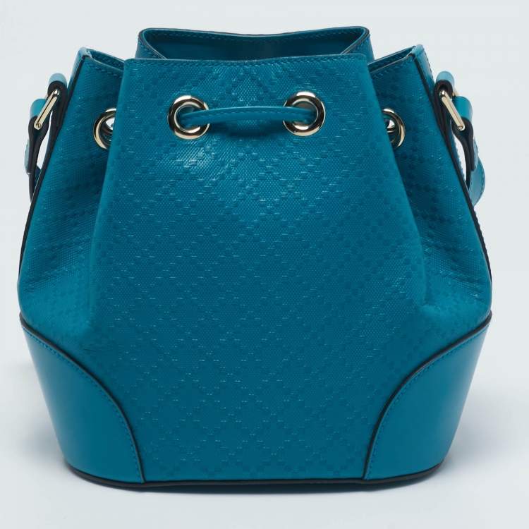 Pre Owned Gucci Deep Cobalt Bright Diamante Leather Drawstring Bucket Bag