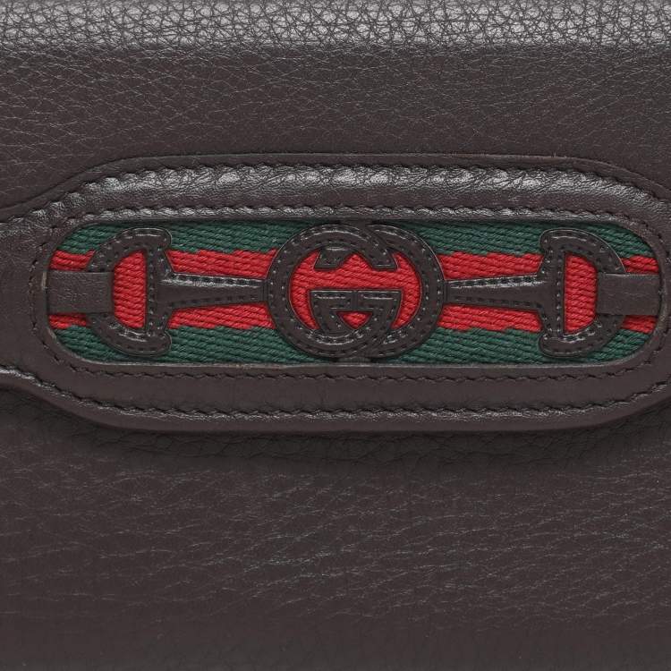 Pre Owned Gucci Brown Leather Horsebit Web Continental Wallet