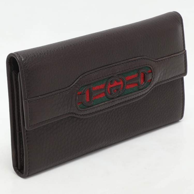 Pre Owned Gucci Brown Leather Horsebit Web Continental Wallet