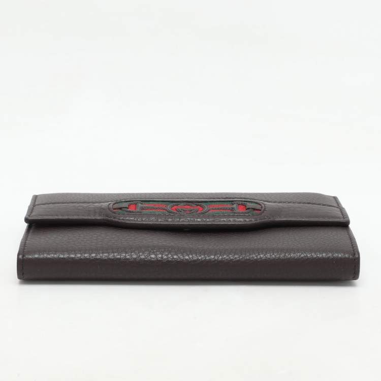 Pre Owned Gucci Brown Leather Horsebit Web Continental Wallet
