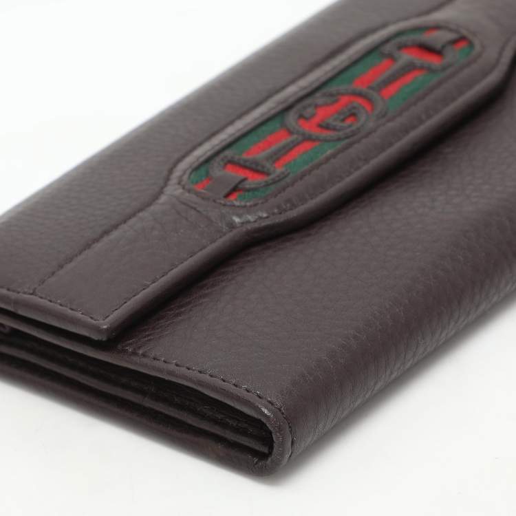 Pre Owned Gucci Brown Leather Horsebit Web Continental Wallet