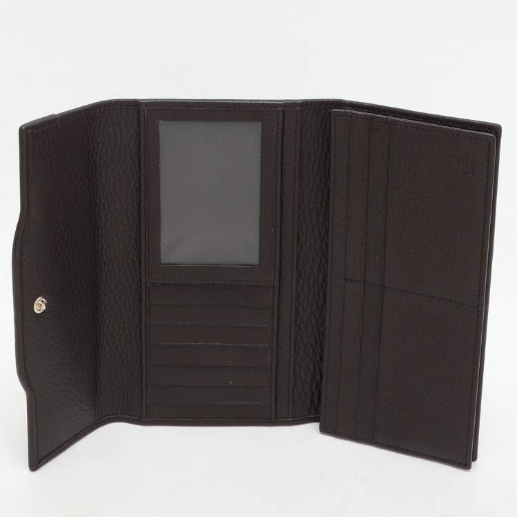 Pre Owned Gucci Brown Leather Horsebit Web Continental Wallet