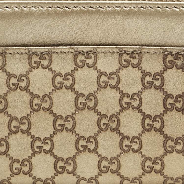 Pre Owned Gucci Gold Guccissima Leather Zip Coin Purse