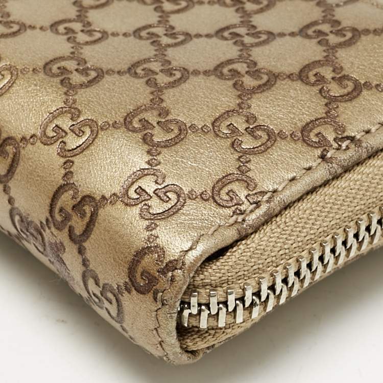 Pre Owned Gucci Gold Guccissima Leather Zip Coin Purse