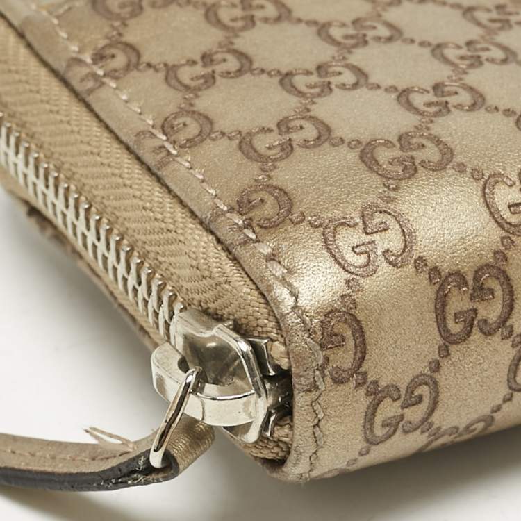 Pre Owned Gucci Gold Guccissima Leather Zip Coin Purse