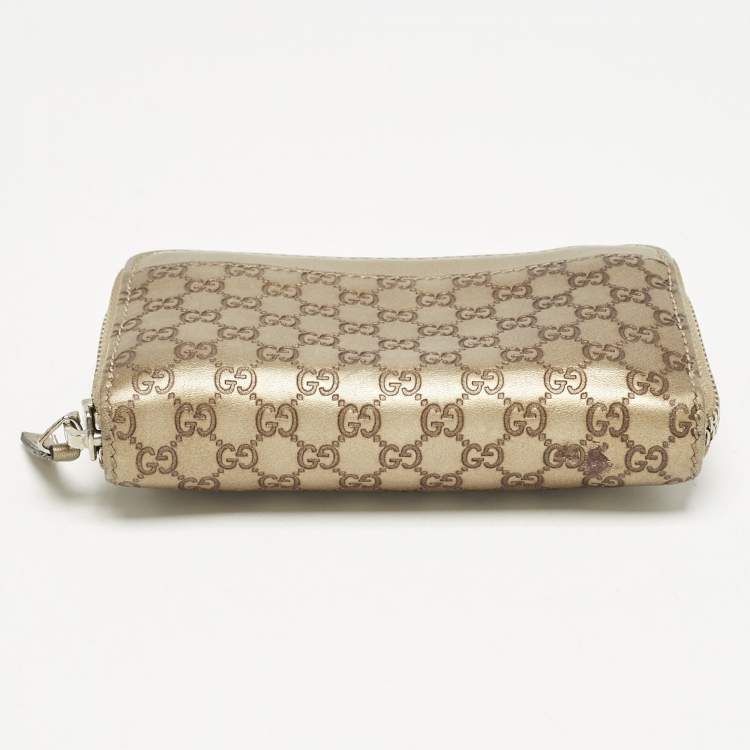 Pre Owned Gucci Gold Guccissima Leather Zip Coin Purse