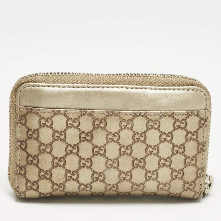 Pre Owned Gucci Gold Guccissima Leather Zip Coin Purse