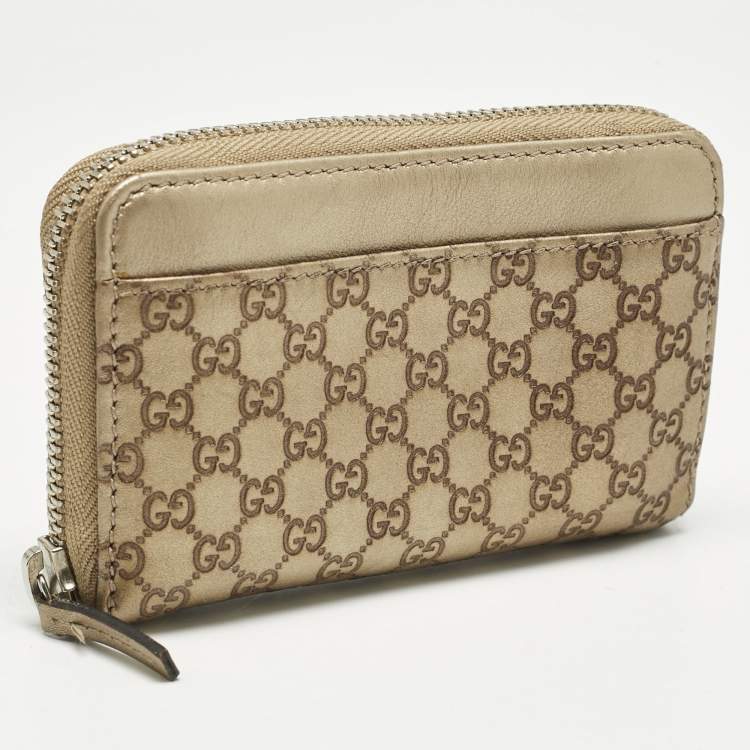 Pre Owned Gucci Gold Guccissima Leather Zip Coin Purse