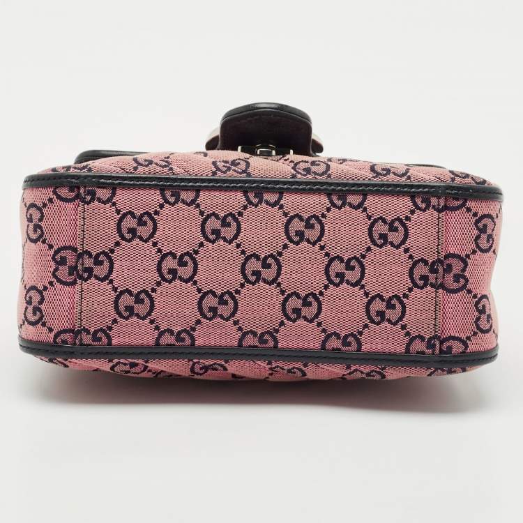 Pre Owned Gucci Pink/Navy Blue Diagonal Matelassé GG Canvas Mini GG Marmont Top Handle Bag