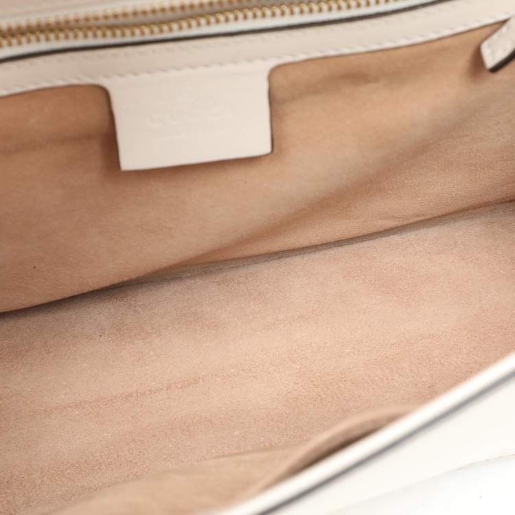 Pre Owned Gucci White Leather Small Web Chain Sylvie Flap Shoulder Bag
