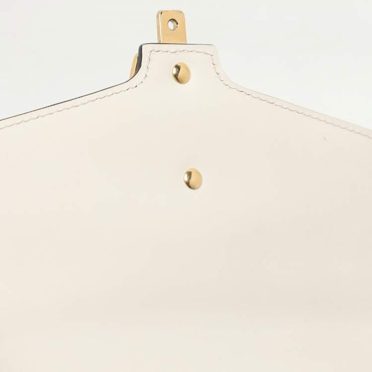 Pre Owned Gucci White Leather Small Web Chain Sylvie Flap Shoulder Bag