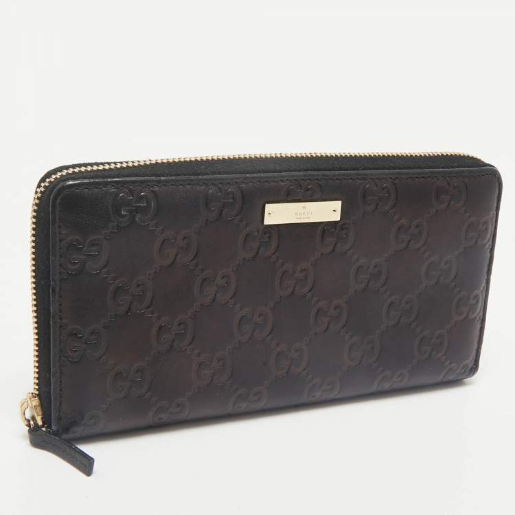 Pre Owned Gucci Black Guccissima Leather Zip Around Wallet