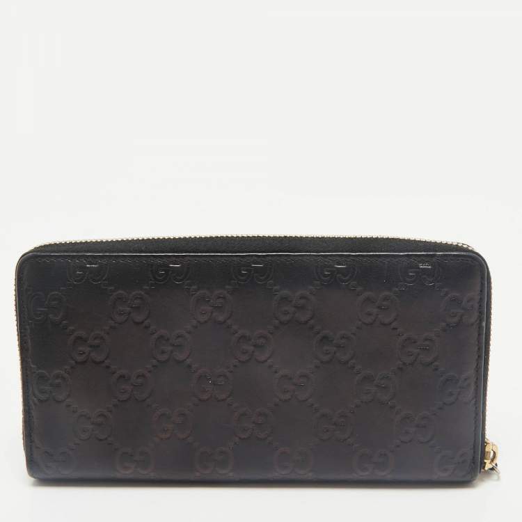 Pre Owned Gucci Black Guccissima Leather Zip Around Wallet