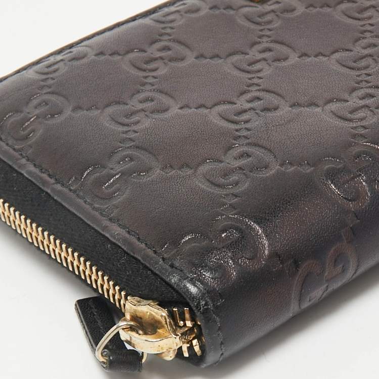 Pre Owned Gucci Black Guccissima Leather Zip Around Wallet