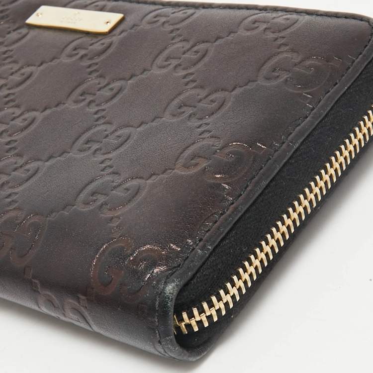 Pre Owned Gucci Black Guccissima Leather Zip Around Wallet