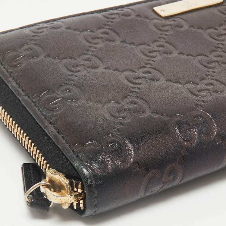 Pre Owned Gucci Black Guccissima Leather Zip Around Wallet