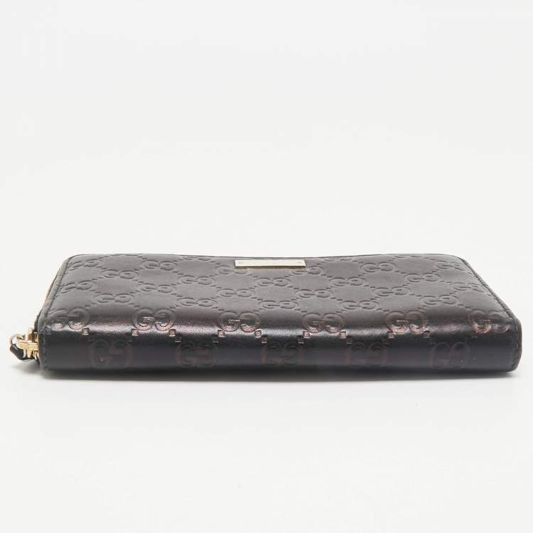 Pre Owned Gucci Black Guccissima Leather Zip Around Wallet