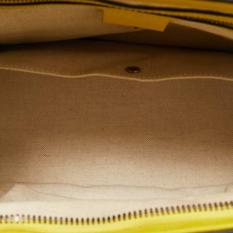 Pre Owned Gucci Yellow Ombre Patent Leather Medium Bright Bit Tote
