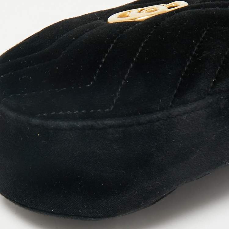 Pre Owned Gucci Black Matelassé Velvet Mini GG Marmont Belt Bag
