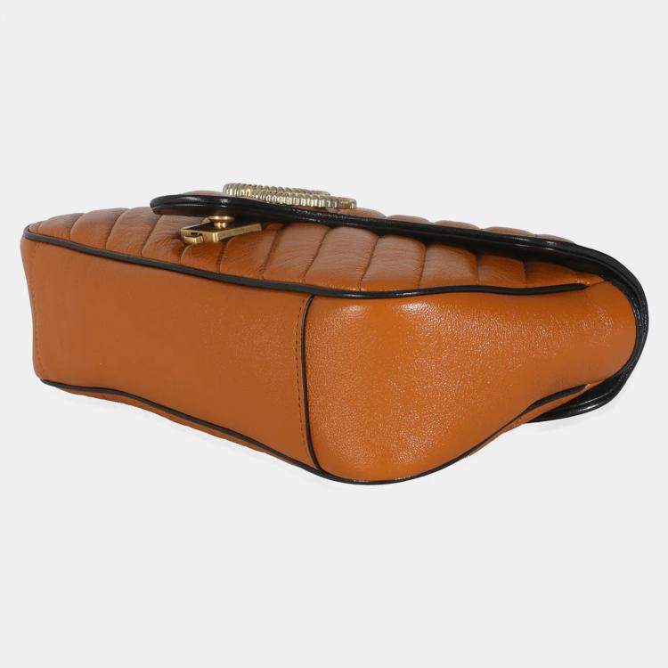 Pre Owned Gucci Cognac Calfskin Matelasse Diagonal Small Torchon GG Marmont Shoulder Bag