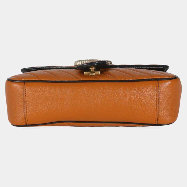 Pre Owned Gucci Cognac Calfskin Matelasse Diagonal Small Torchon GG Marmont Shoulder Bag