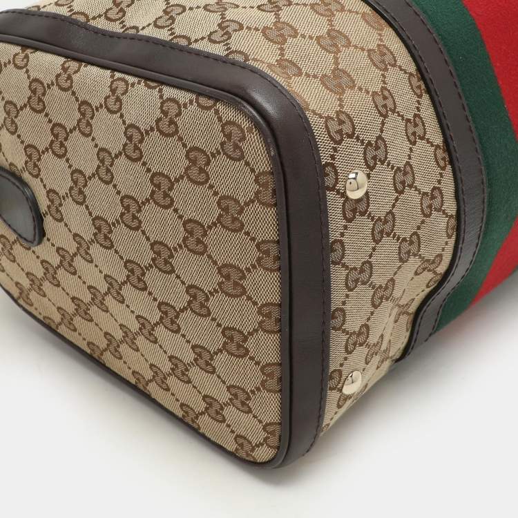 Pre Owned Gucci Beige/Brown GG Canvas and Leather Medium Vintage Web Boston Bag