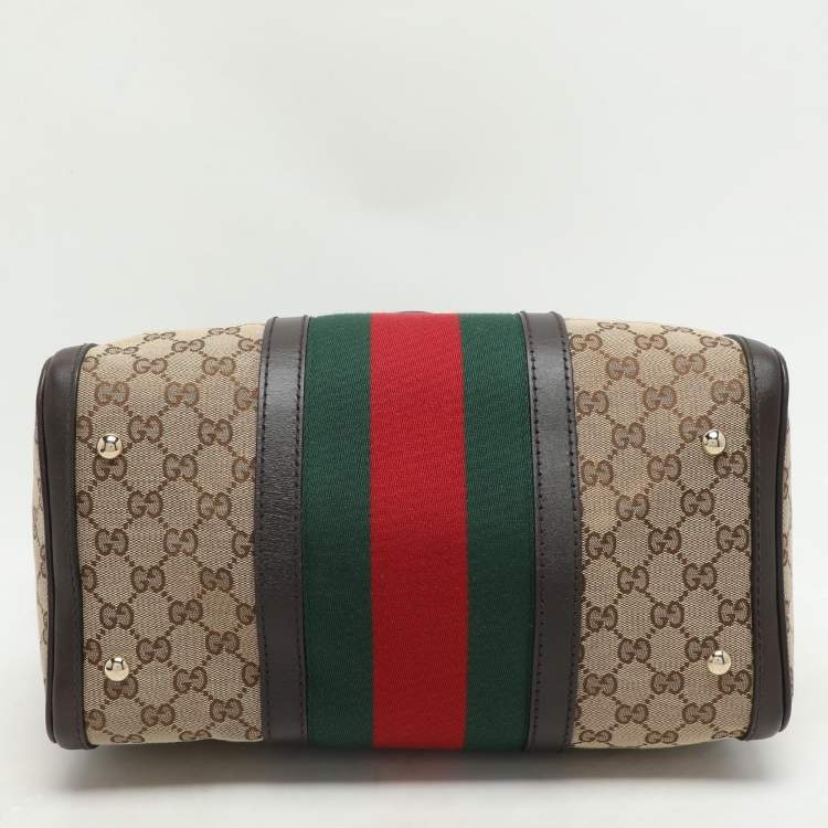 Pre Owned Gucci Beige/Brown GG Canvas and Leather Medium Vintage Web Boston Bag