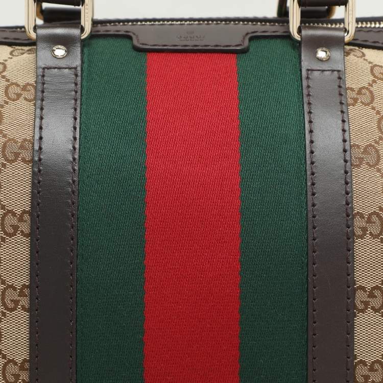 Pre Owned Gucci Beige/Brown GG Canvas and Leather Medium Vintage Web Boston Bag