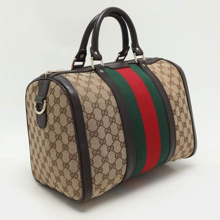 Pre Owned Gucci Beige/Brown GG Canvas and Leather Medium Vintage Web Boston Bag