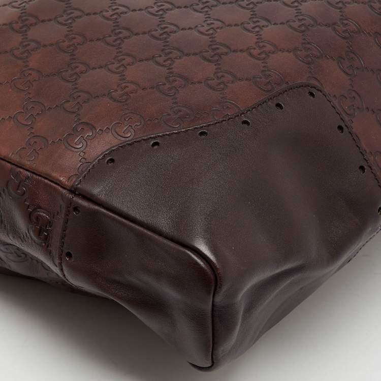 Pre Owned Gucci Dark Brown Guccissima Leather Large Punch Top Handle Tote