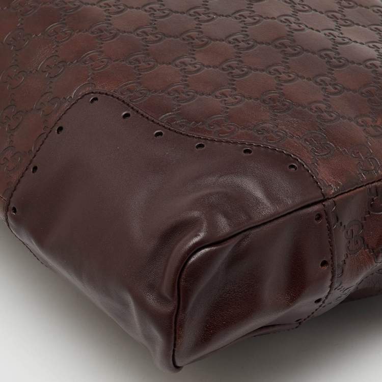Pre Owned Gucci Dark Brown Guccissima Leather Large Punch Top Handle Tote