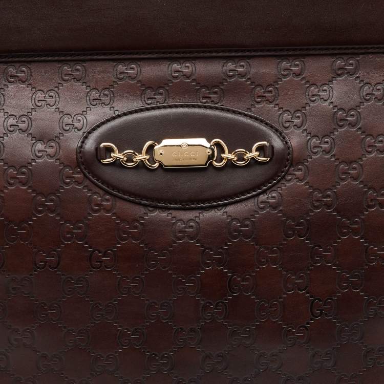 Pre Owned Gucci Dark Brown Guccissima Leather Large Punch Top Handle Tote