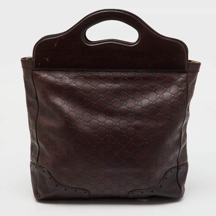 Pre Owned Gucci Dark Brown Guccissima Leather Large Punch Top Handle Tote