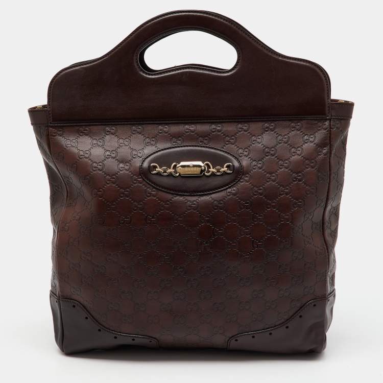 Pre Owned Gucci Dark Brown Guccissima Leather Large Punch Top Handle Tote