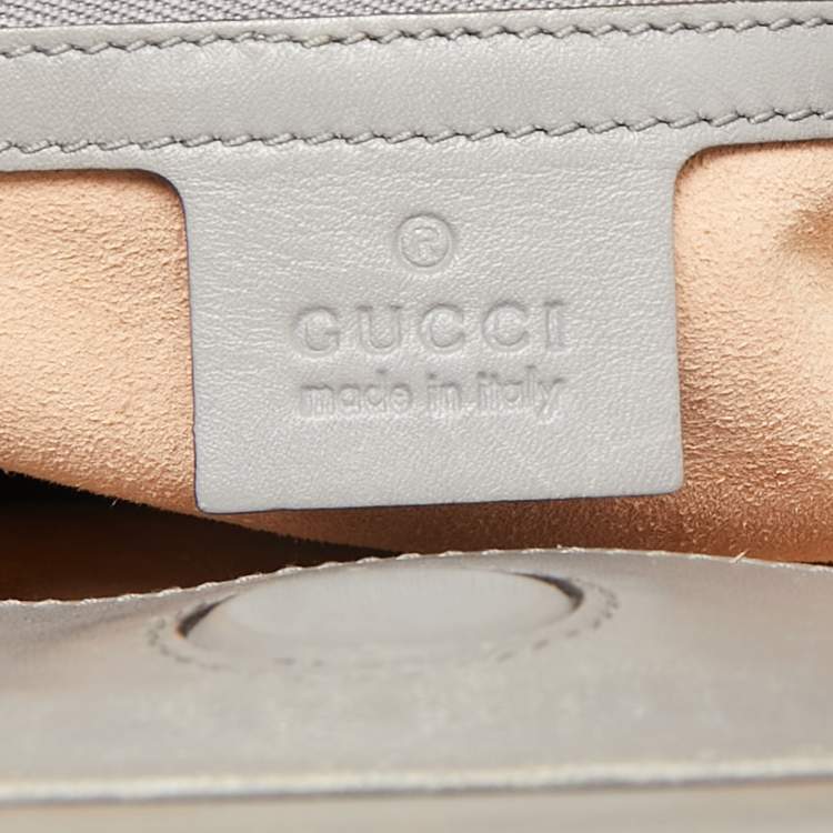 Pre Owned Gucci Grey Leather Medium Nymphaea Bamboo Tote