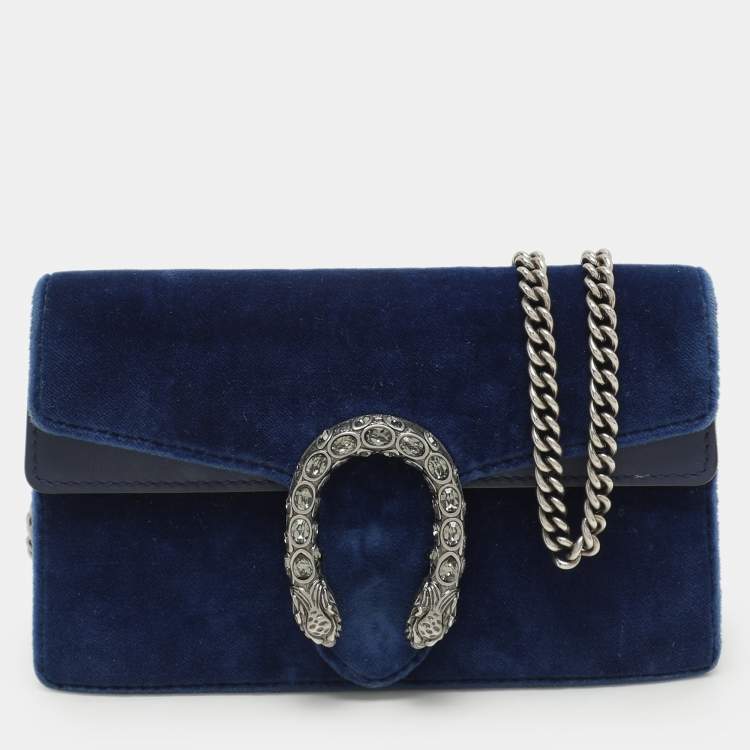 Pre Owned Gucci Blue Velvet and Leather Super Mini Dionysus Chain Bag