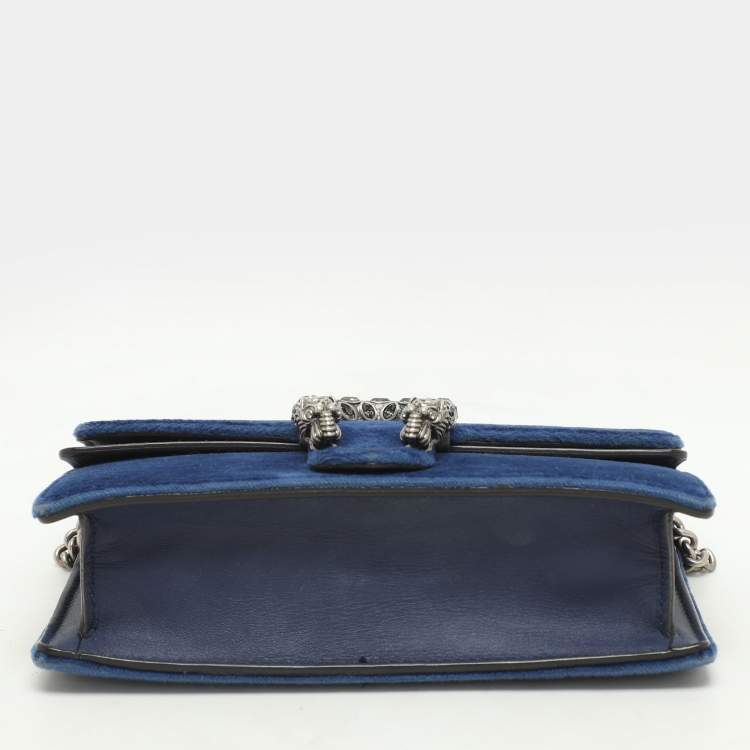 Pre Owned Gucci Blue Velvet and Leather Super Mini Dionysus Chain Bag