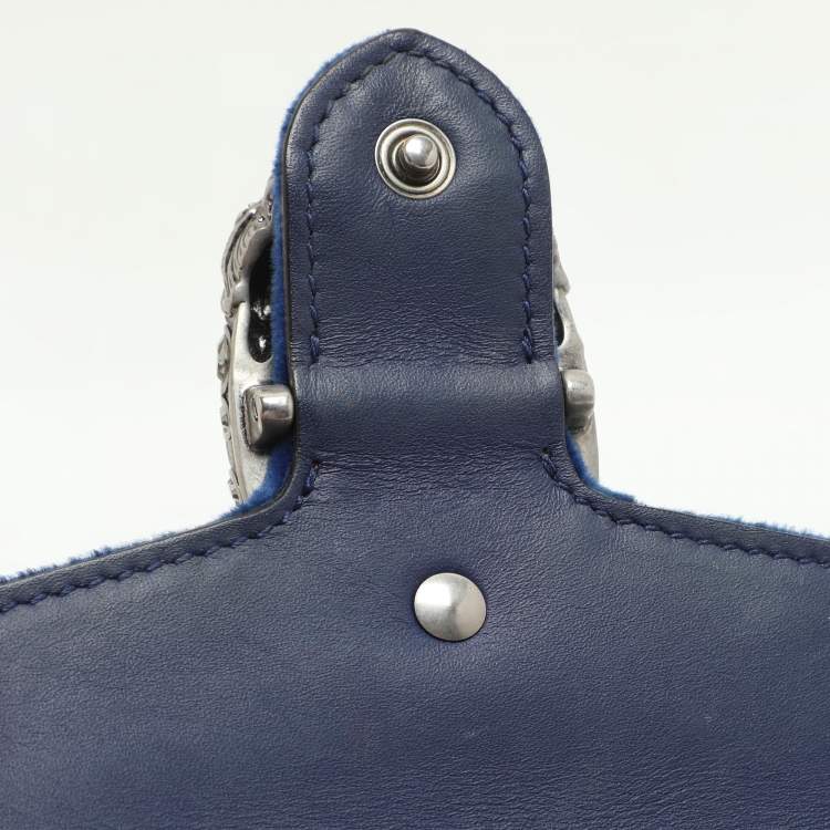 Pre Owned Gucci Blue Velvet and Leather Super Mini Dionysus Chain Bag