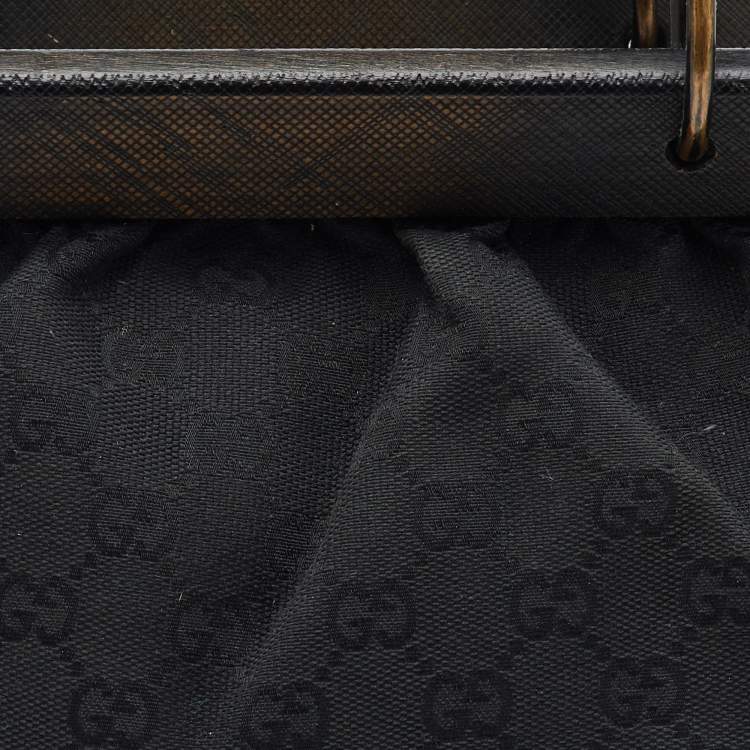 Pre Owned Gucci Black GG Canvas Wood Handle Frame Bag